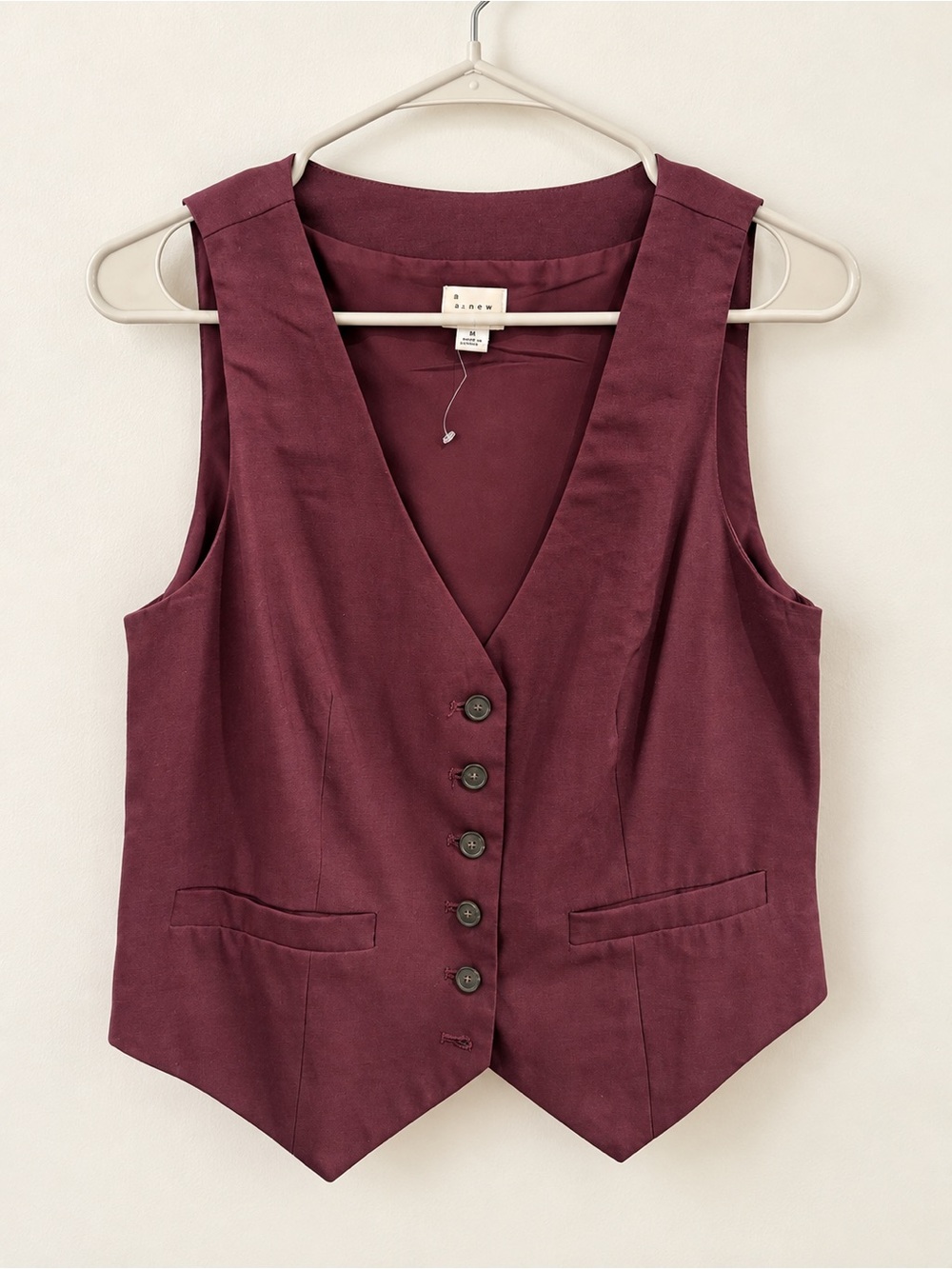 Vest Tailored- Sleeveless Button-Front in Burgundy